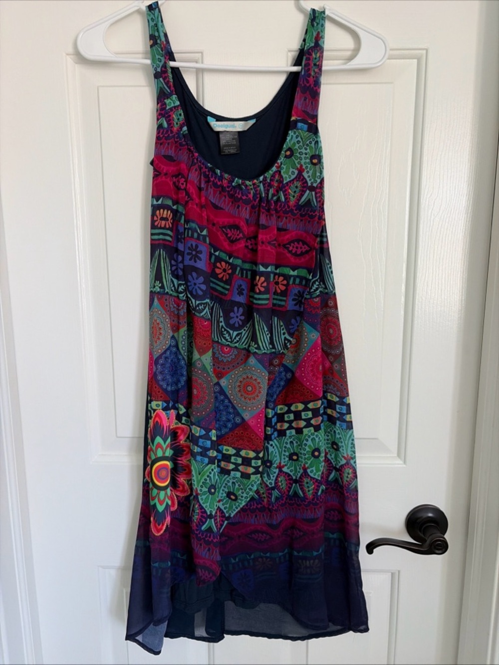 Desigual Multicolor Floral & Geometric Mini Dress in Navy, Pink, Teal, Purple
